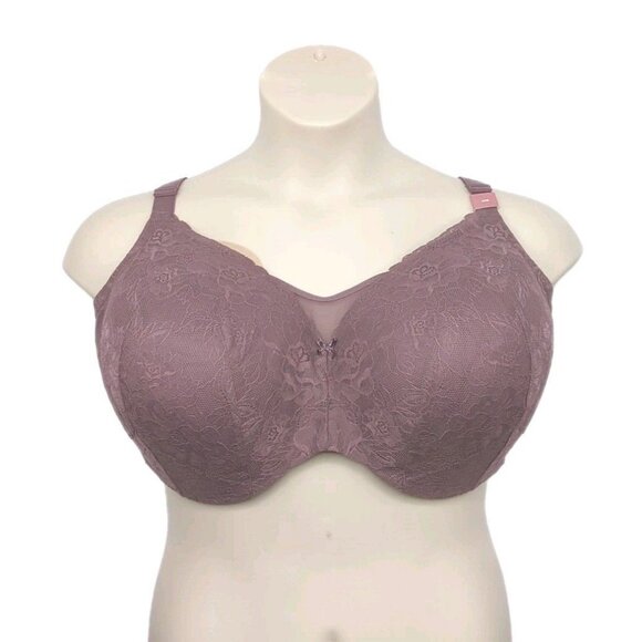 Lane Bryant Cacique Women Bra Full Coverage Lightly Lined 42DD Purple Lace - Picture 2 of 10